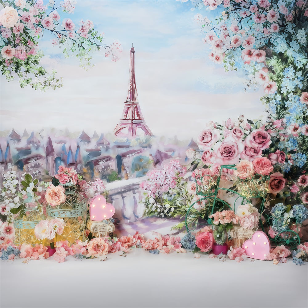 Fond pour cake smash Tour Eiffel Fond floral printanier pour anniversaire MRR10-45