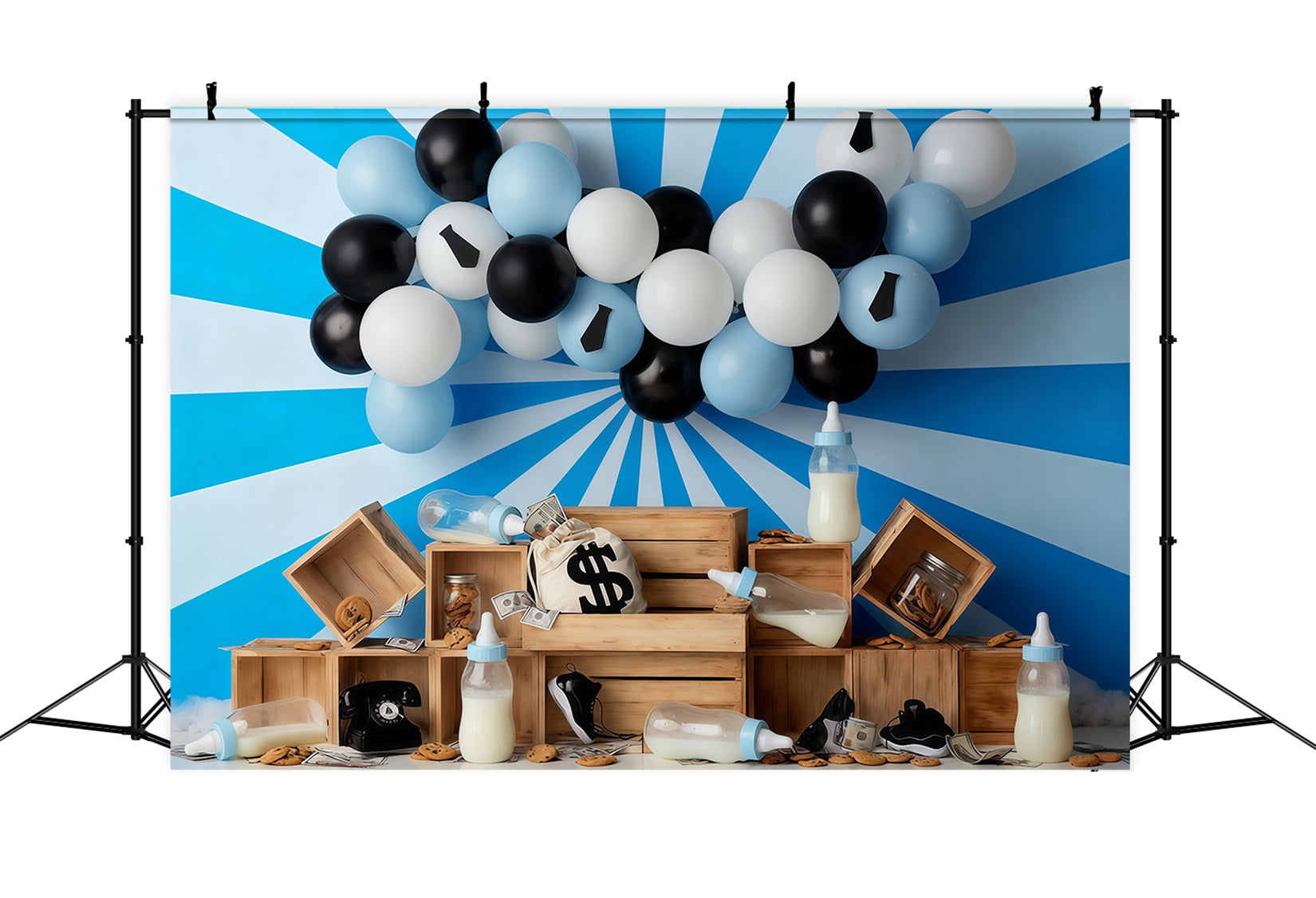 Fond pour cake smash Thème argent bébé Fond d'anniversaire MRR10-47
