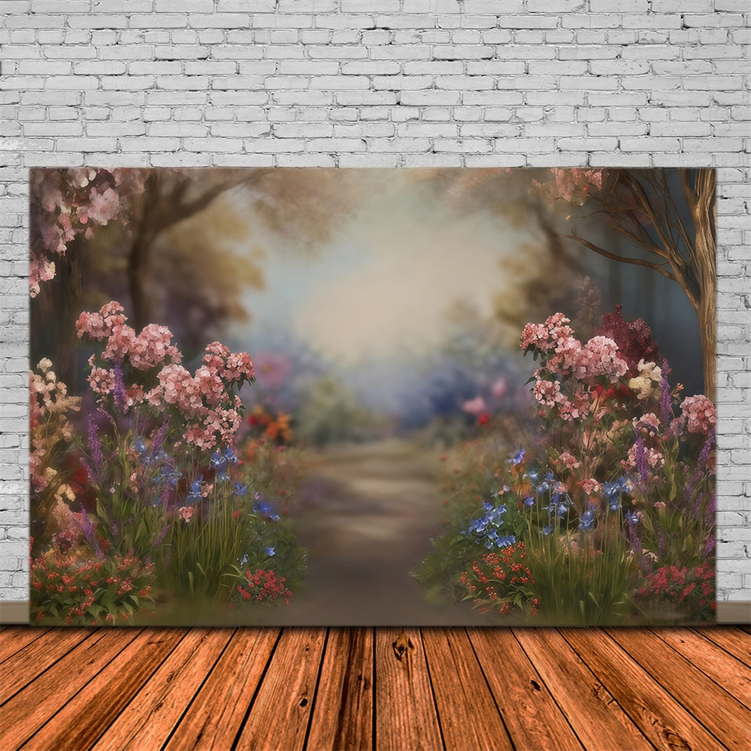 Fonds artistiques Allée fleurie Arbres en fleurs Fond artistique MRR10-57