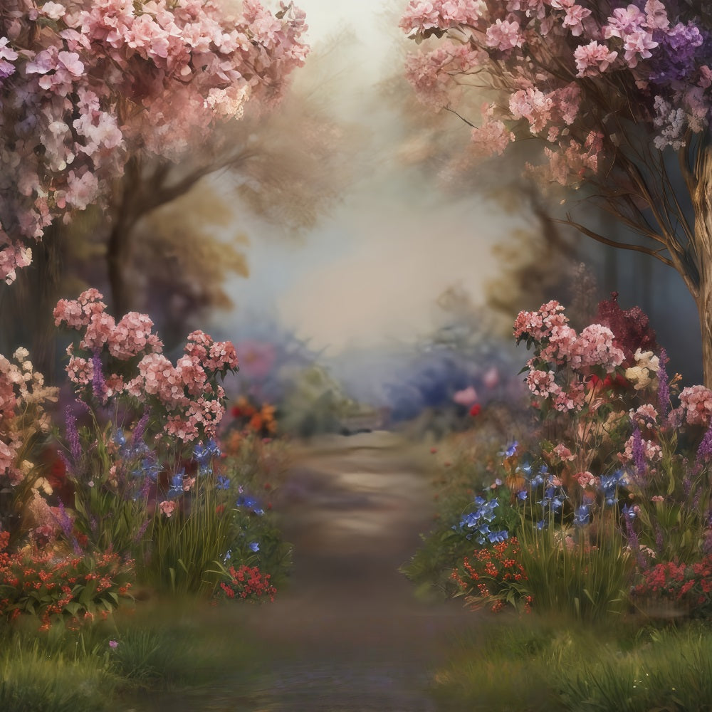 Fonds artistiques Allée fleurie Arbres en fleurs Fond artistique MRR10-57
