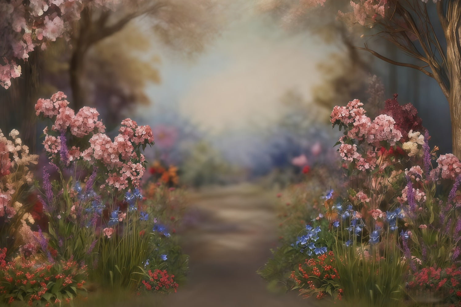 Fonds artistiques Allée fleurie Arbres en fleurs Fond artistique MRR10-57