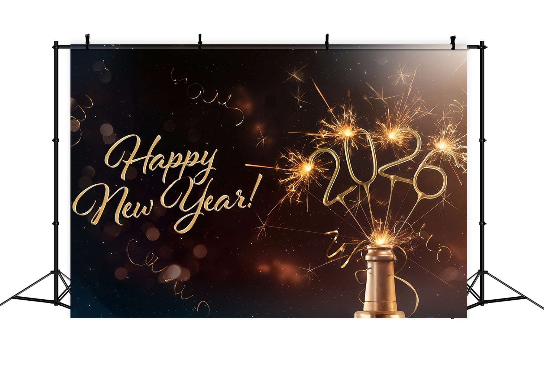 Fond « Nouvel An 2026 » Champagne pétillant Éclats Célébration Fond pour le réveillon du Nouvel An MRR10-6