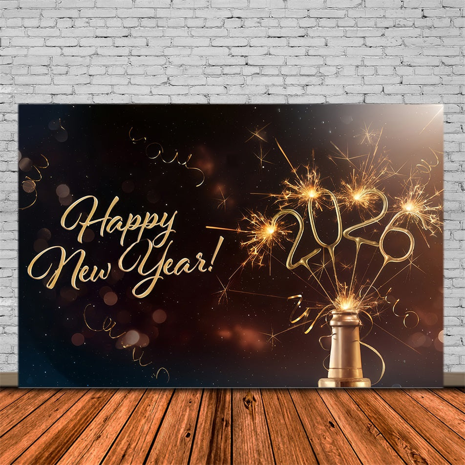 Fond « Nouvel An 2026 » Champagne pétillant Éclats Célébration Fond pour le réveillon du Nouvel An MRR10-6