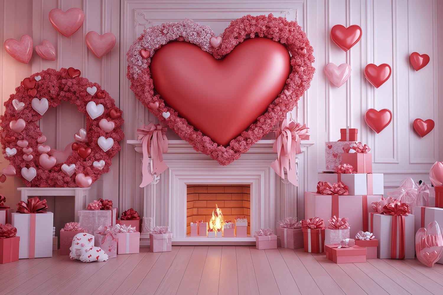 Fond Saint-Valentin Cœurs Cœur rose cadeau Cheminée Fond Saint-Valentin MRR11-101
