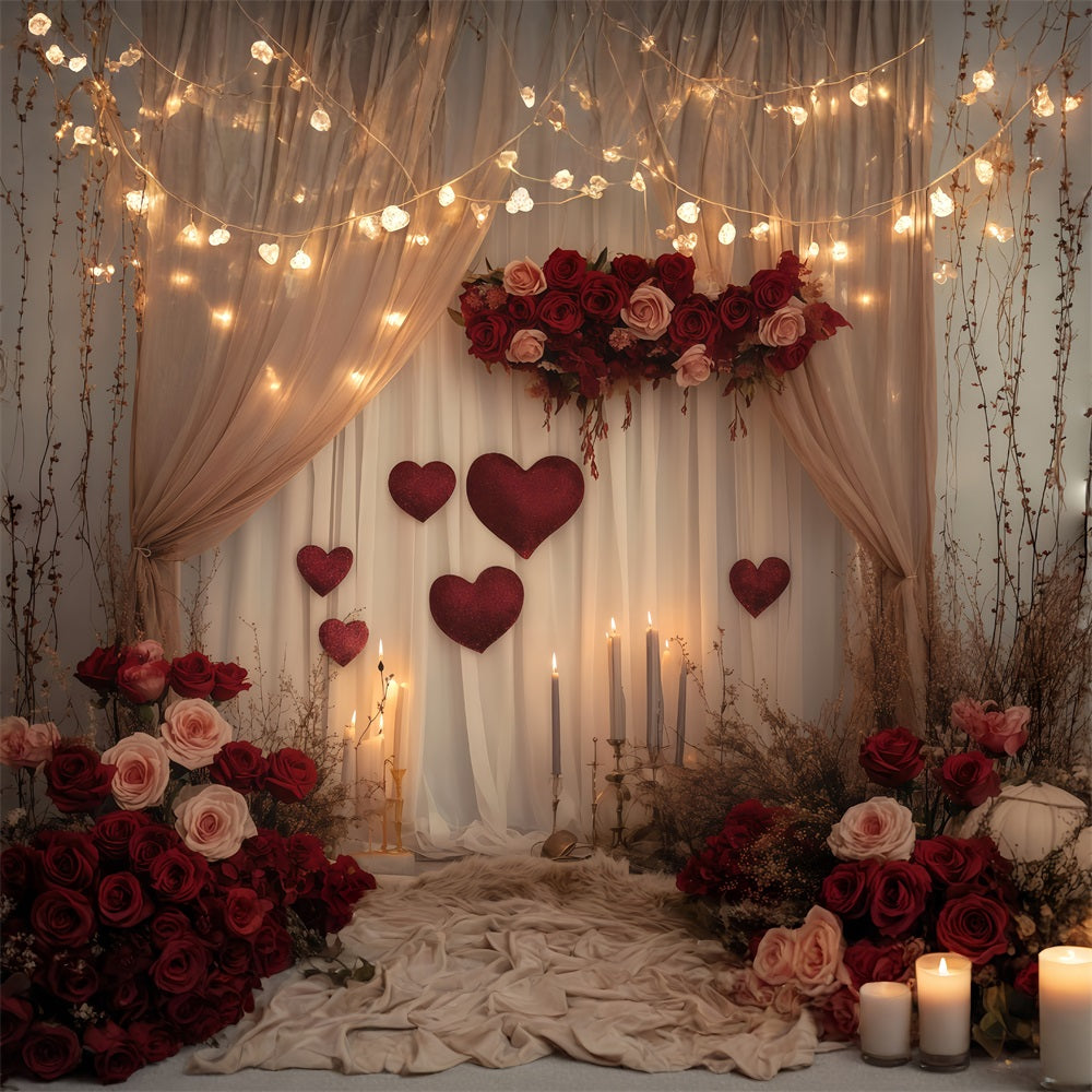 Fonds Saint-Valentin Bougies romantiques Rideaux roses Fond Saint-Valentin MRR11-102