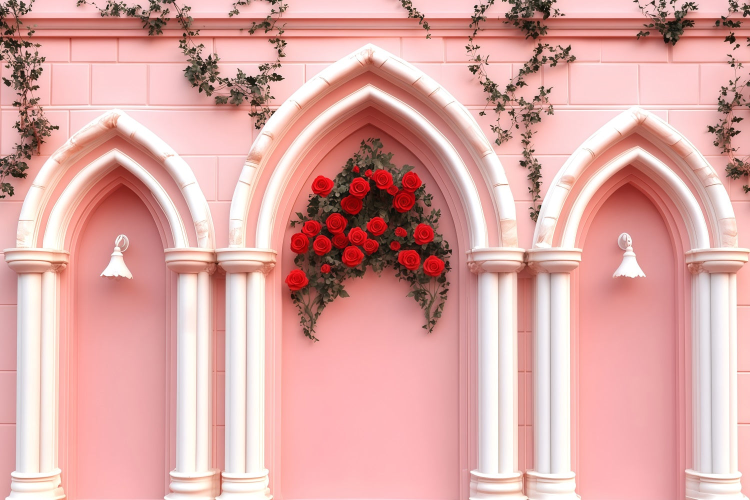 Fond rose pour la Saint-Valentin Arche en briques roses Fleurs Fond pour la Saint-Valentin MRR11-110