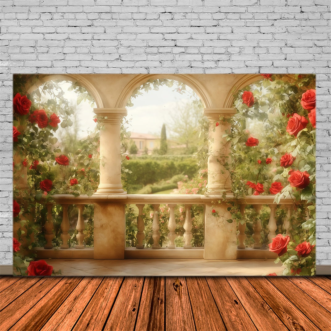 Toiles de fond pour photos de Saint-Valentin Arche de jardin de roses rouges Toile de fond pour la Saint-Valentin MRR11-111