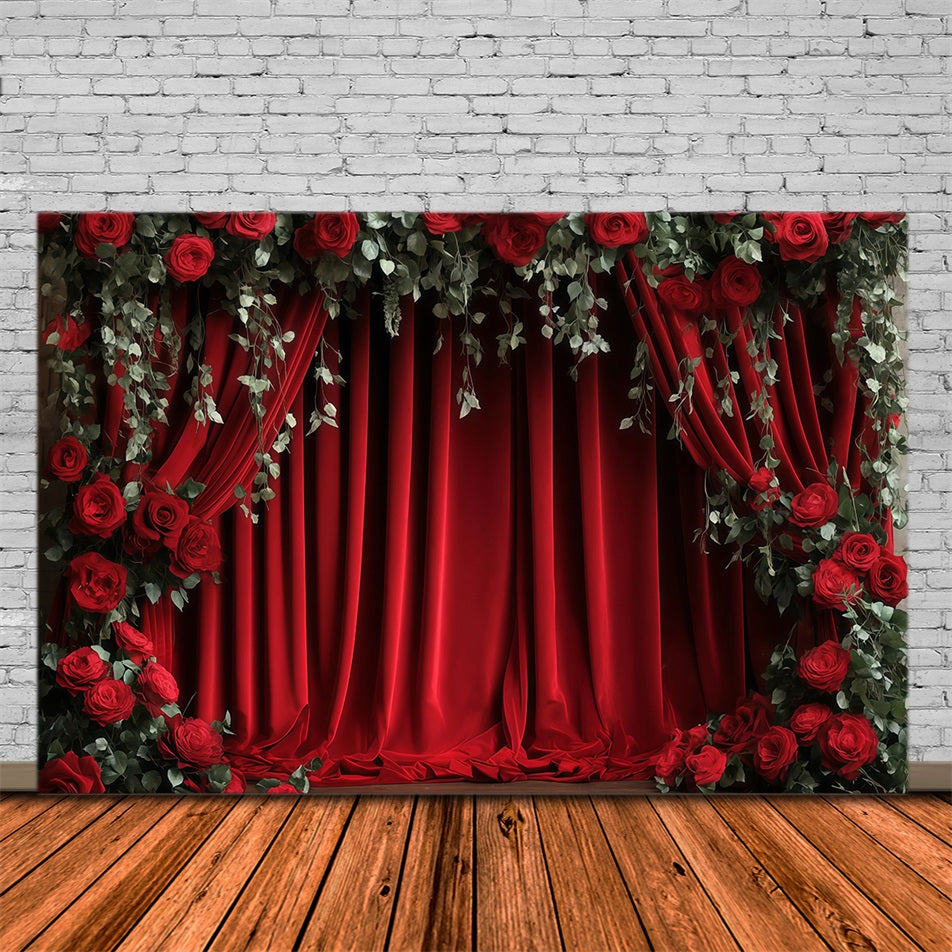 Toile de fond pour photos de Saint-Valentin Rideau rouge Fleurs Toile de fond pour la Saint-Valentin MRR11-112