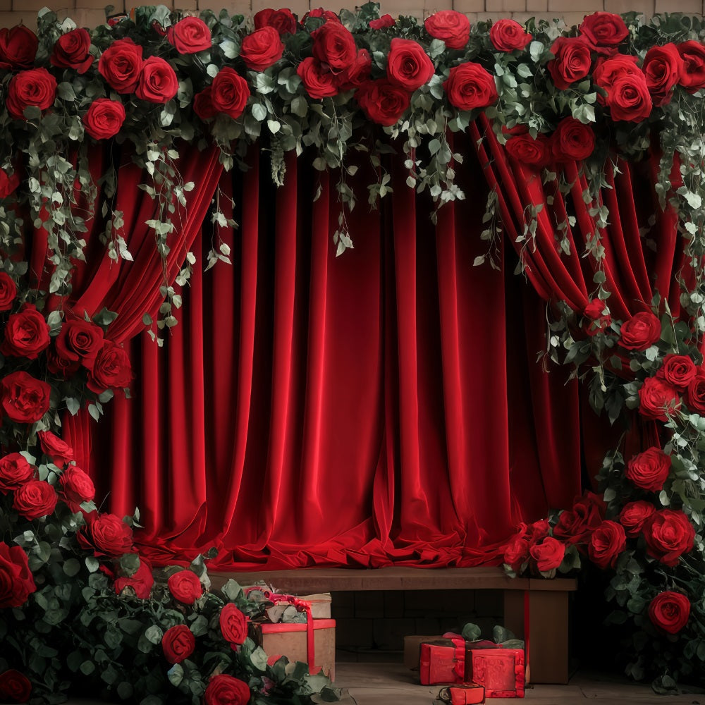 Toile de fond pour photos de Saint-Valentin Rideau rouge Fleurs Toile de fond pour la Saint-Valentin MRR11-112