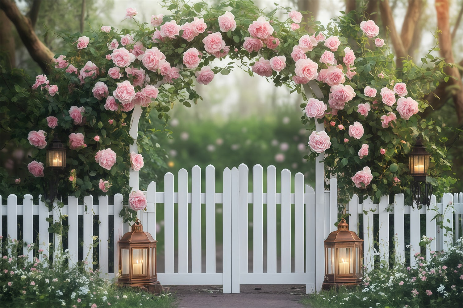 Toile de fond pour photomaton de Saint-Valentin Jardin de roses roses Fleurs Toile de fond pour la Saint-Valentin MRR11-113