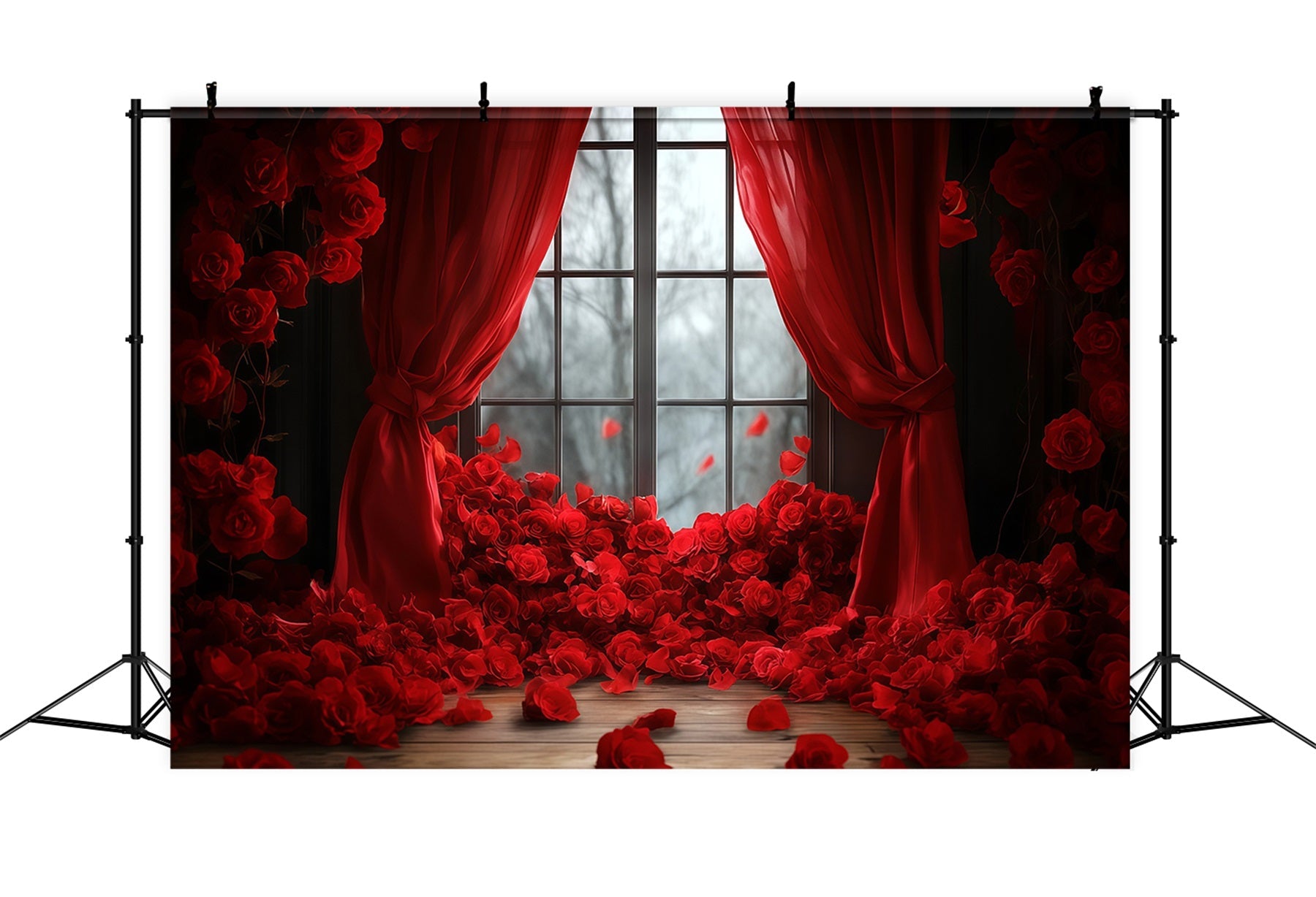 Idées de fonds pour la Saint-Valentin Rideau de roses rouges Fond pour la Saint-Valentin MRR11-115