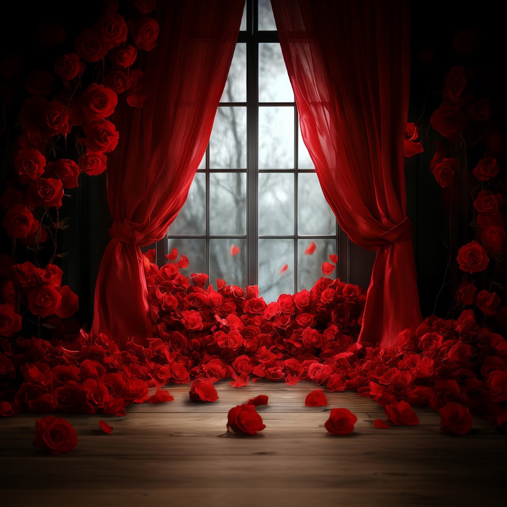 Idées de fonds pour la Saint-Valentin Rideau de roses rouges Fond pour la Saint-Valentin MRR11-115
