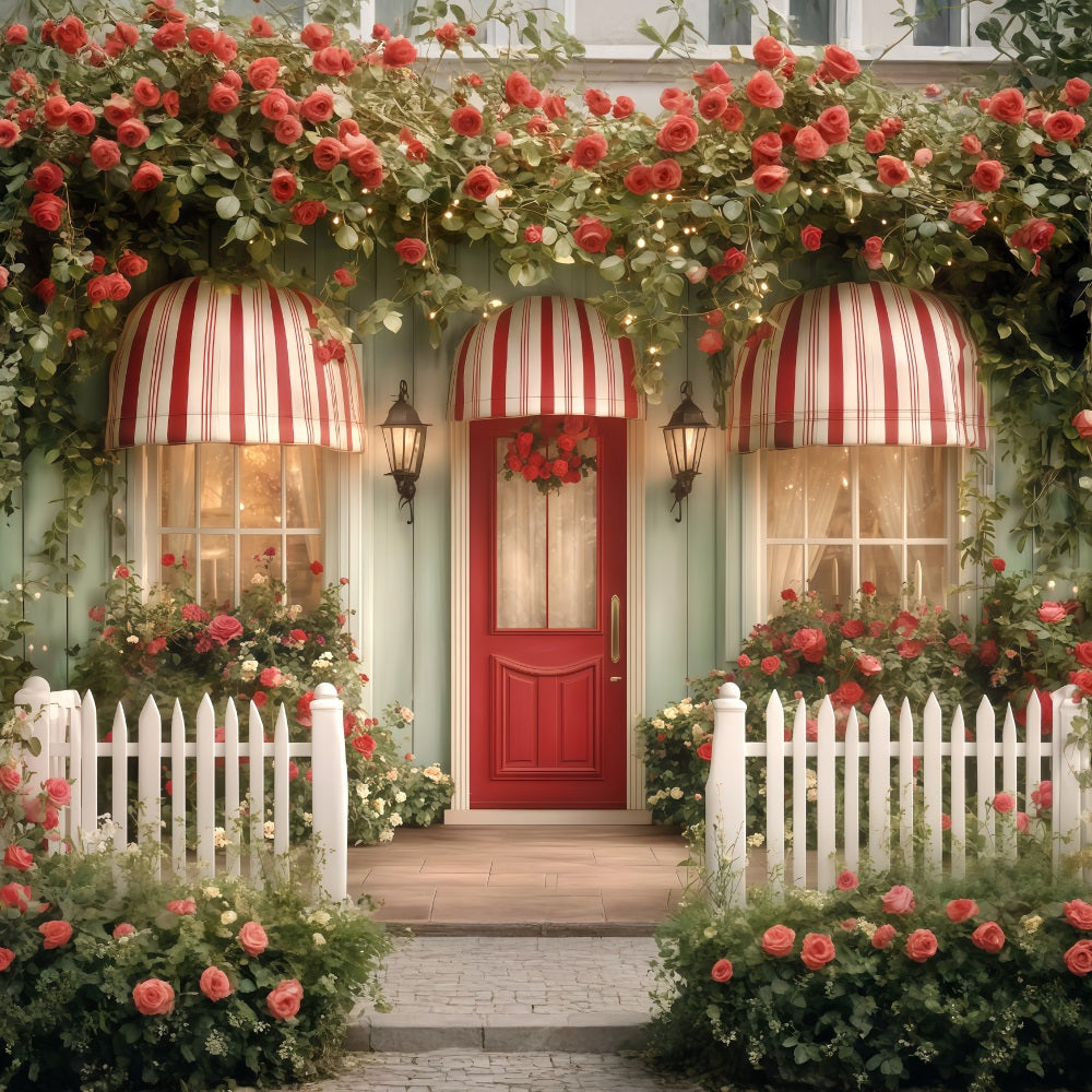 Fonds photo pour la Saint-Valentin Maison avec jardin fleuri Fond pour la Saint-Valentin MRR11-116