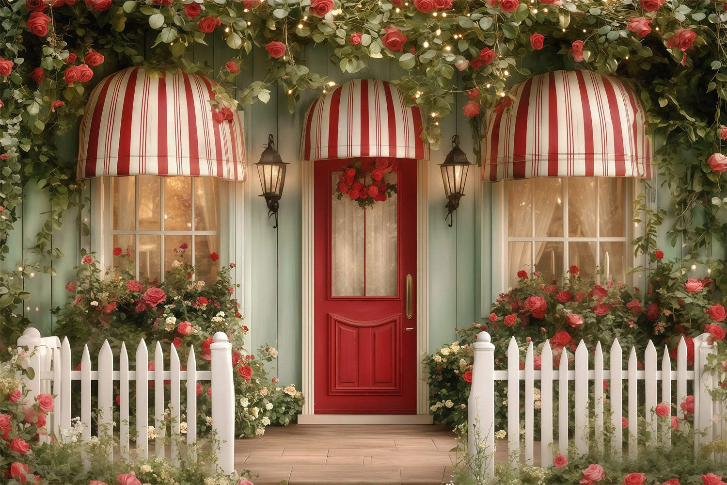Fonds photo pour la Saint-Valentin Maison avec jardin fleuri Fond pour la Saint-Valentin MRR11-116