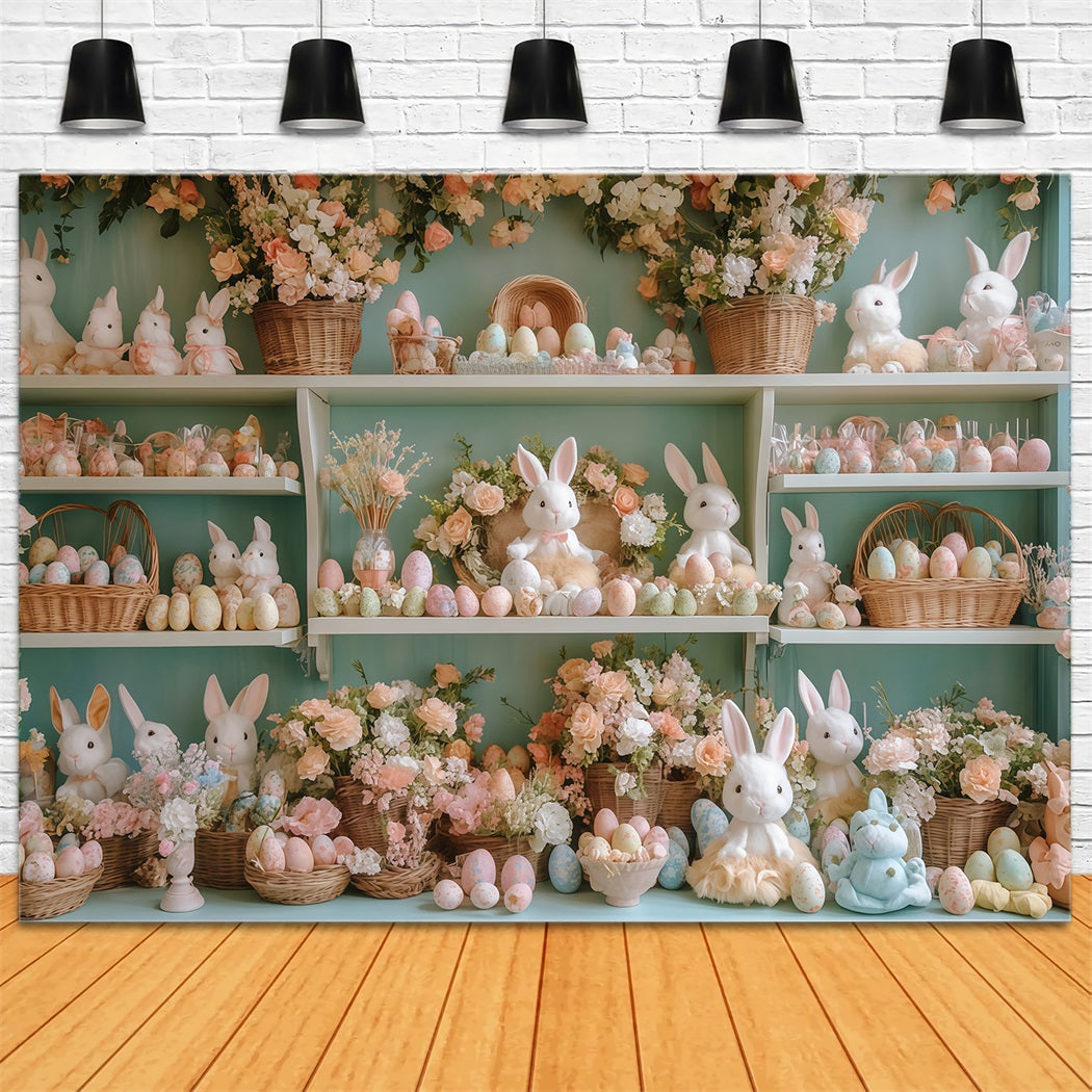 Toile de fond lapin de Pâques Composition florale sur étagère Toiles de fond de Pâques MRR11-73