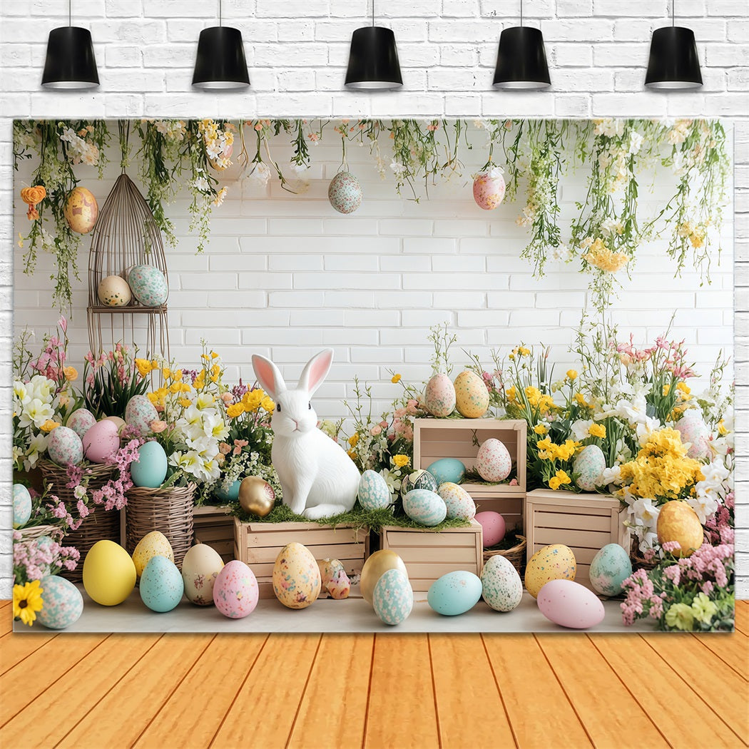 Fond photomaton de Pâques Jardin fleuri Lapin Fond œufs de Pâques MRR11-79