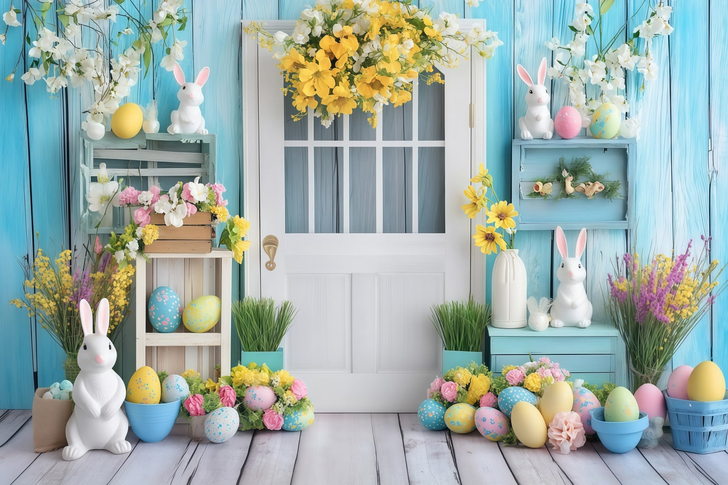 Fonds photographiques de Pâques Porte vintage Fond floral pour œufs de Pâques MRR11-90