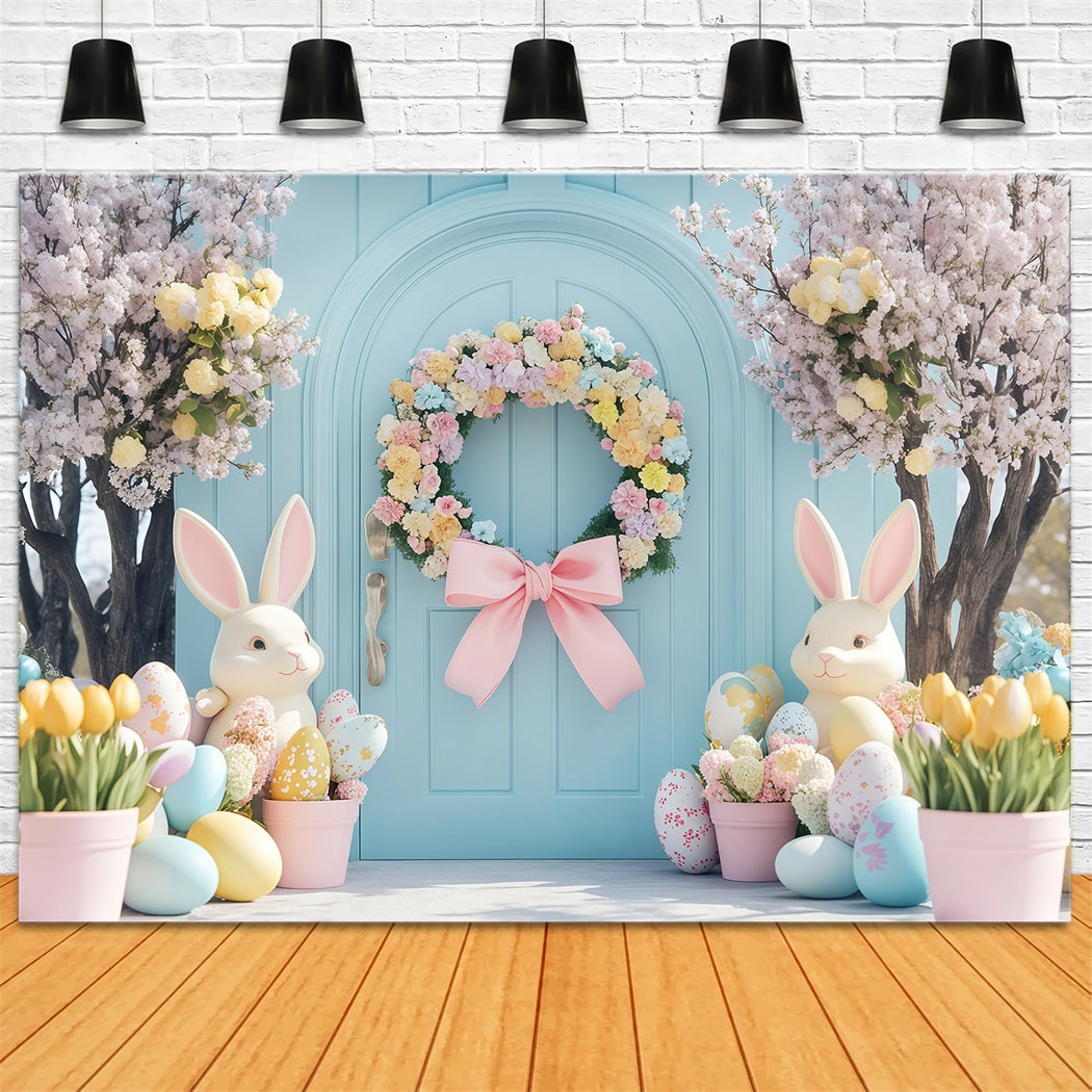 Fond pour photomaton de Pâques Chemin de lanternes et fleurs de cerisier Fond avec lapin MRR11-91