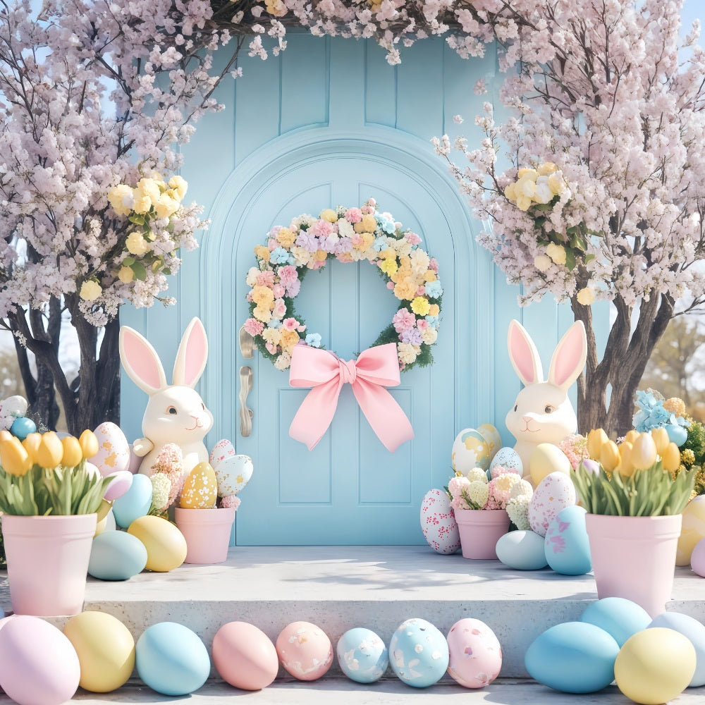Fond pour photomaton de Pâques Chemin de lanternes et fleurs de cerisier Fond avec lapin MRR11-91