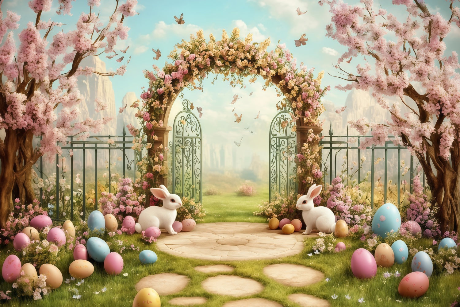 Idées de fonds photo de Pâques Entrée lapin floral menthe Fond de Pâques MRR11-93