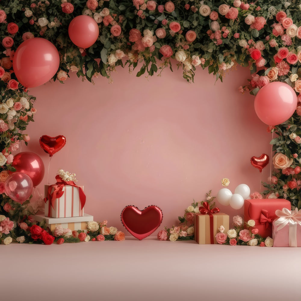 Fond pour la Saint-Valentin Jardin romantique rose avec cadeaux Fond pour la Saint-Valentin MRR11-97