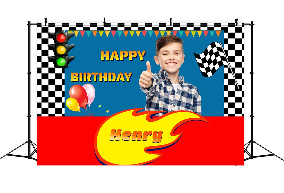 Toile de fond Deco Anniversaire Circuit Voitures de Course MRR3-10