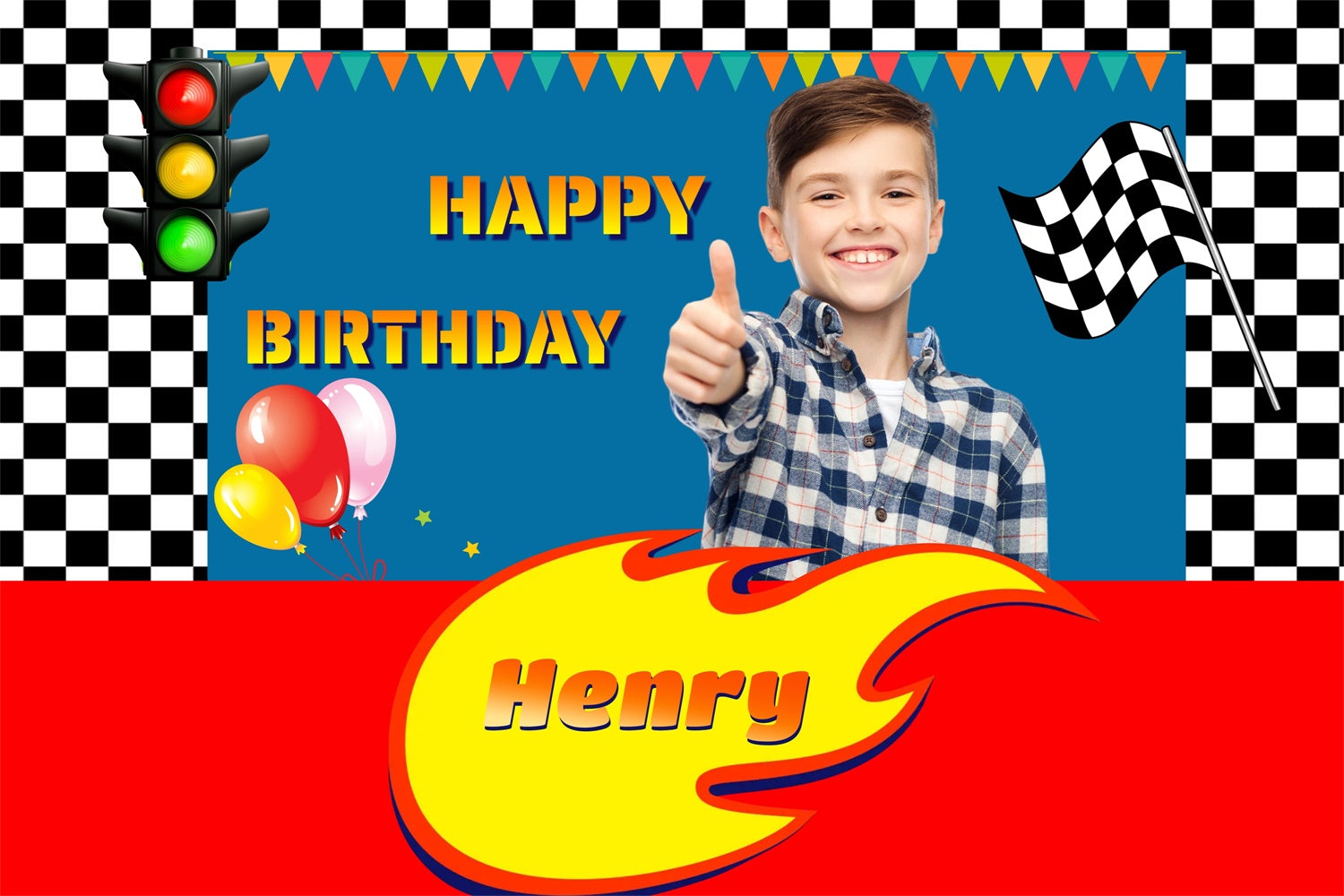 Toile de fond Deco Anniversaire Circuit Voitures de Course MRR3-10
