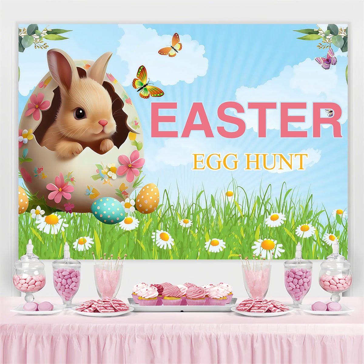 Toile de fond Photo Pâques Œuf de Pâques Fleurissant Lapin Personnalisée MRR3-124