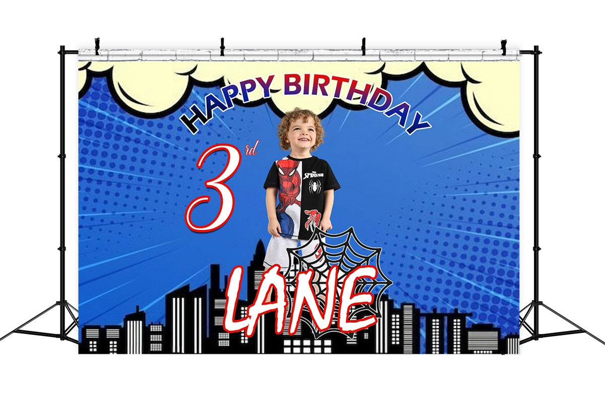 Toile de fond Anniversaire Personnalisé Ville BD Super-Héros MRR3-13