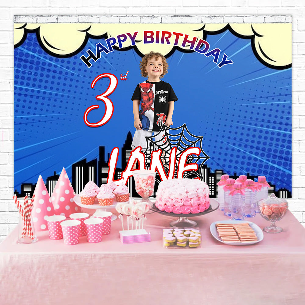 Toile de fond Anniversaire Personnalisé Ville BD Super-Héros MRR3-13