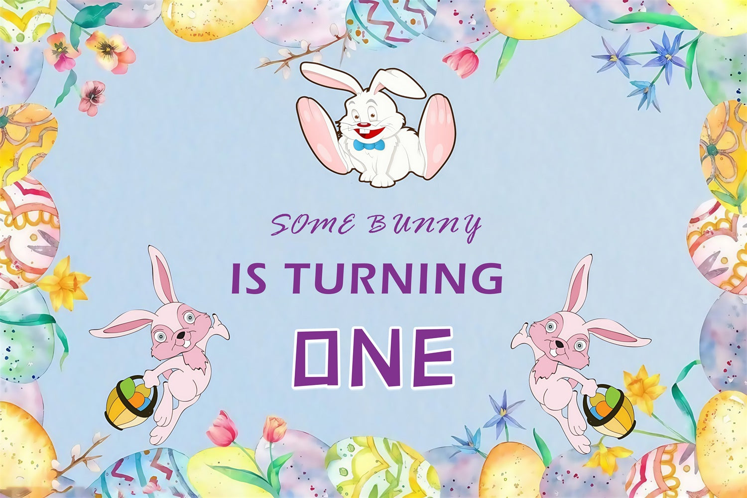 Toile de fond Déco Pâques Lapin Floral Anniversaire Amusant Personnalisée MRR3-132