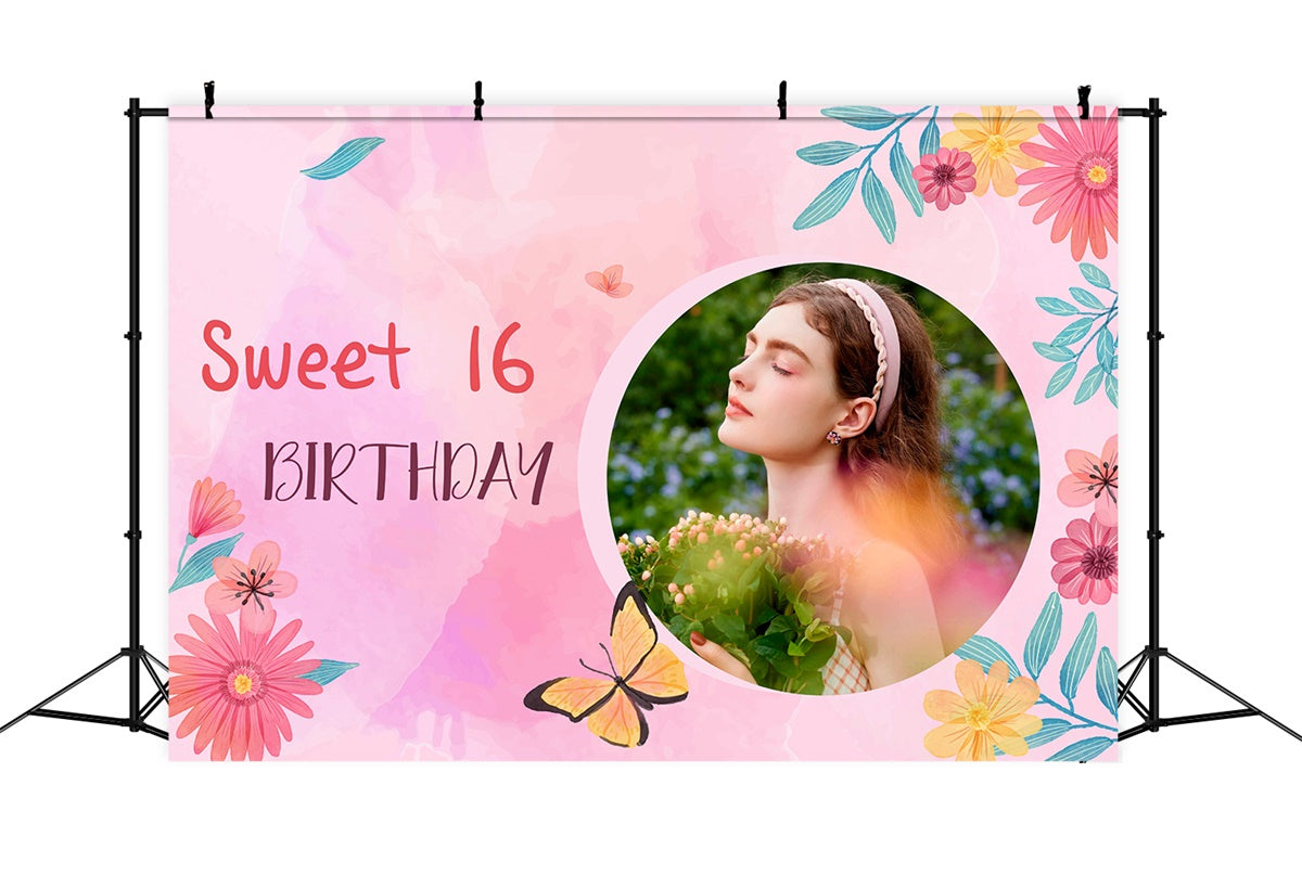Toile de fond Photo Anniversaire Sweet 16 Floral Rose MRR3-20