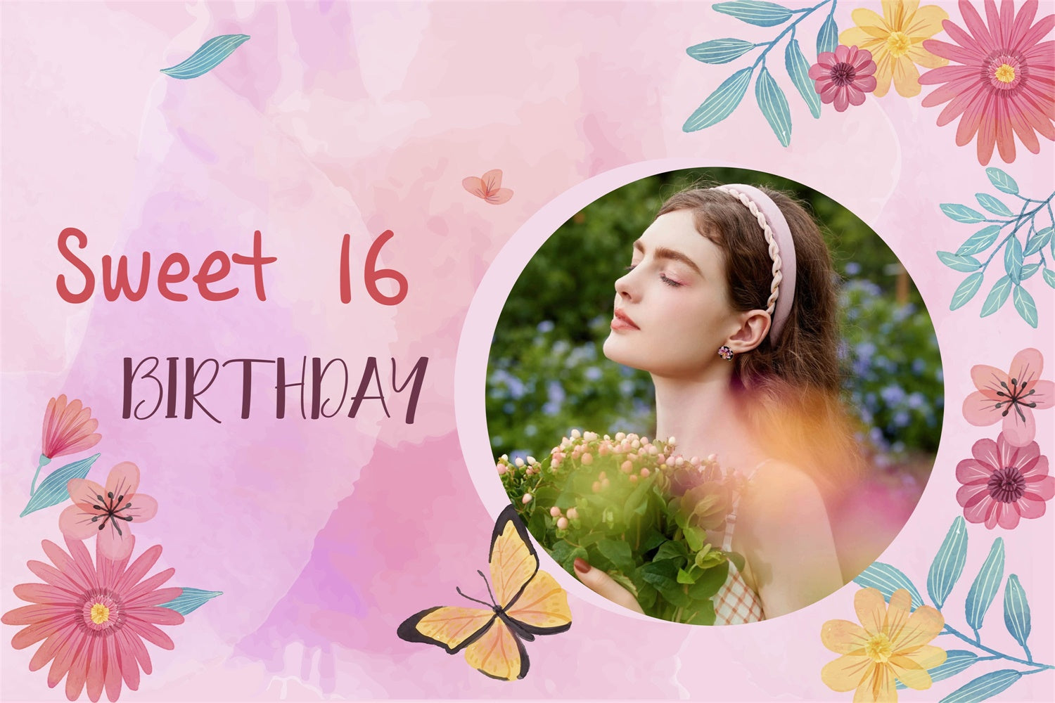 Toile de fond Photo Anniversaire Sweet 16 Floral Rose MRR3-20