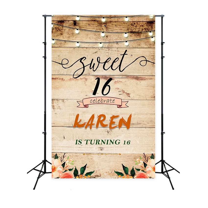 Toile de fond Deco Anniversaire Sweet 16 Bois Rustique MRR3-21