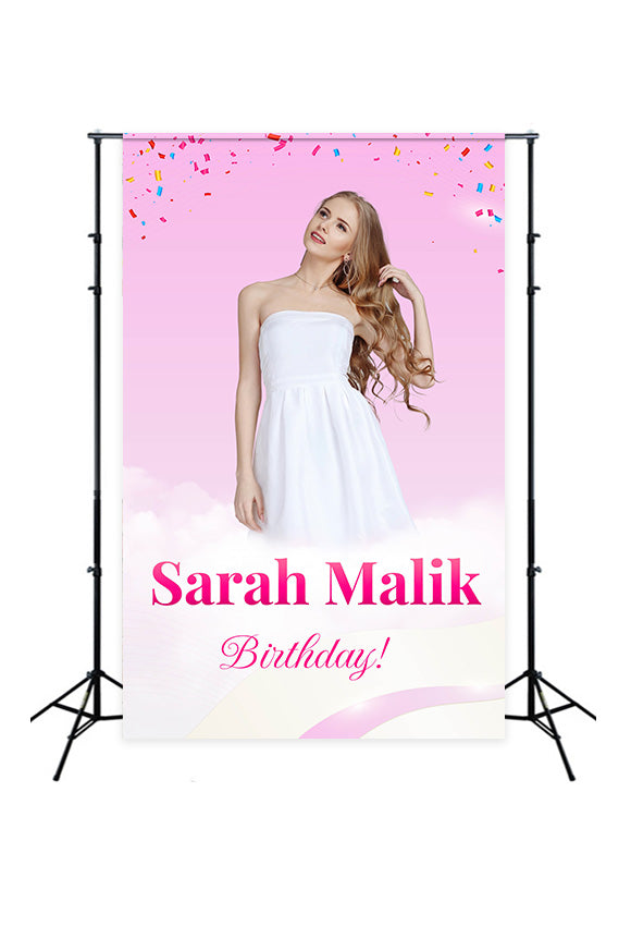 Toile de fond Anniversaire Personnalisable Confettis Roses de Rêve MRR3-29