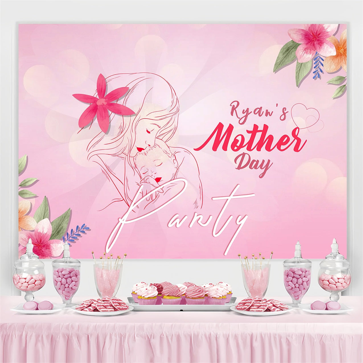 Toile de fond Fête des Mères Illustration Mère Bébé Personnalisée MRR3-35