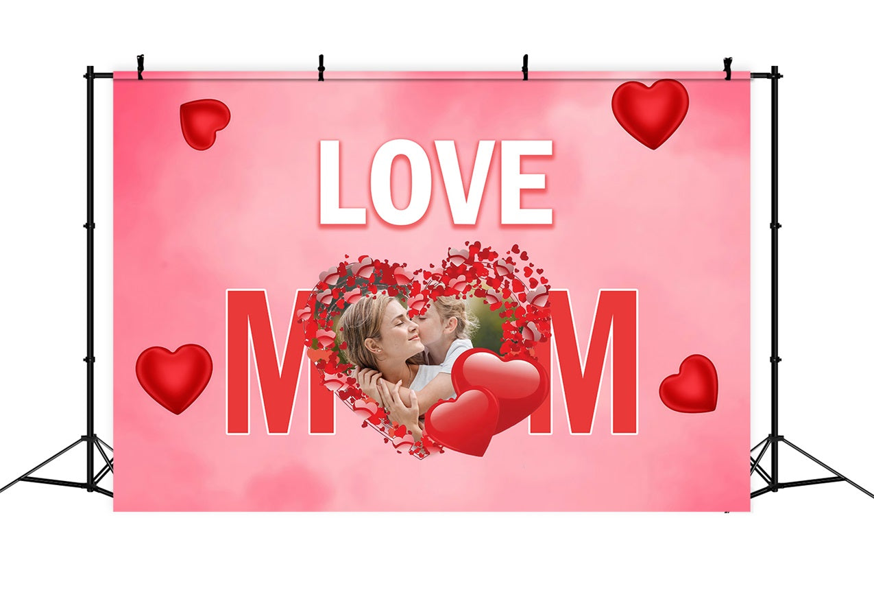 Toile de fond Fête des Mères Cœur Rouge Amour Maman Personnalisée MRR3-62