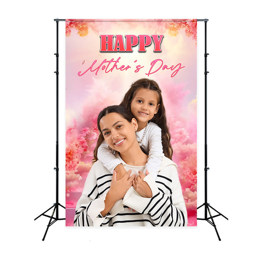 Toile de fond Fête des Mères Nuages Roses Fleuris Personnalisée MRR3-77