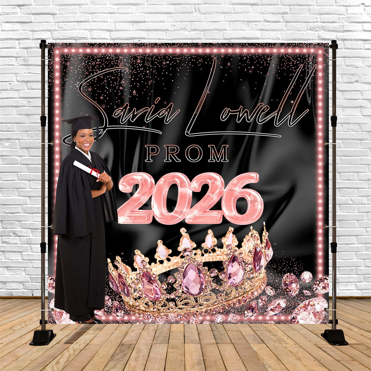 Toile de Fond Photo de Bal Couronne Rose Personnalisée MRR5-1