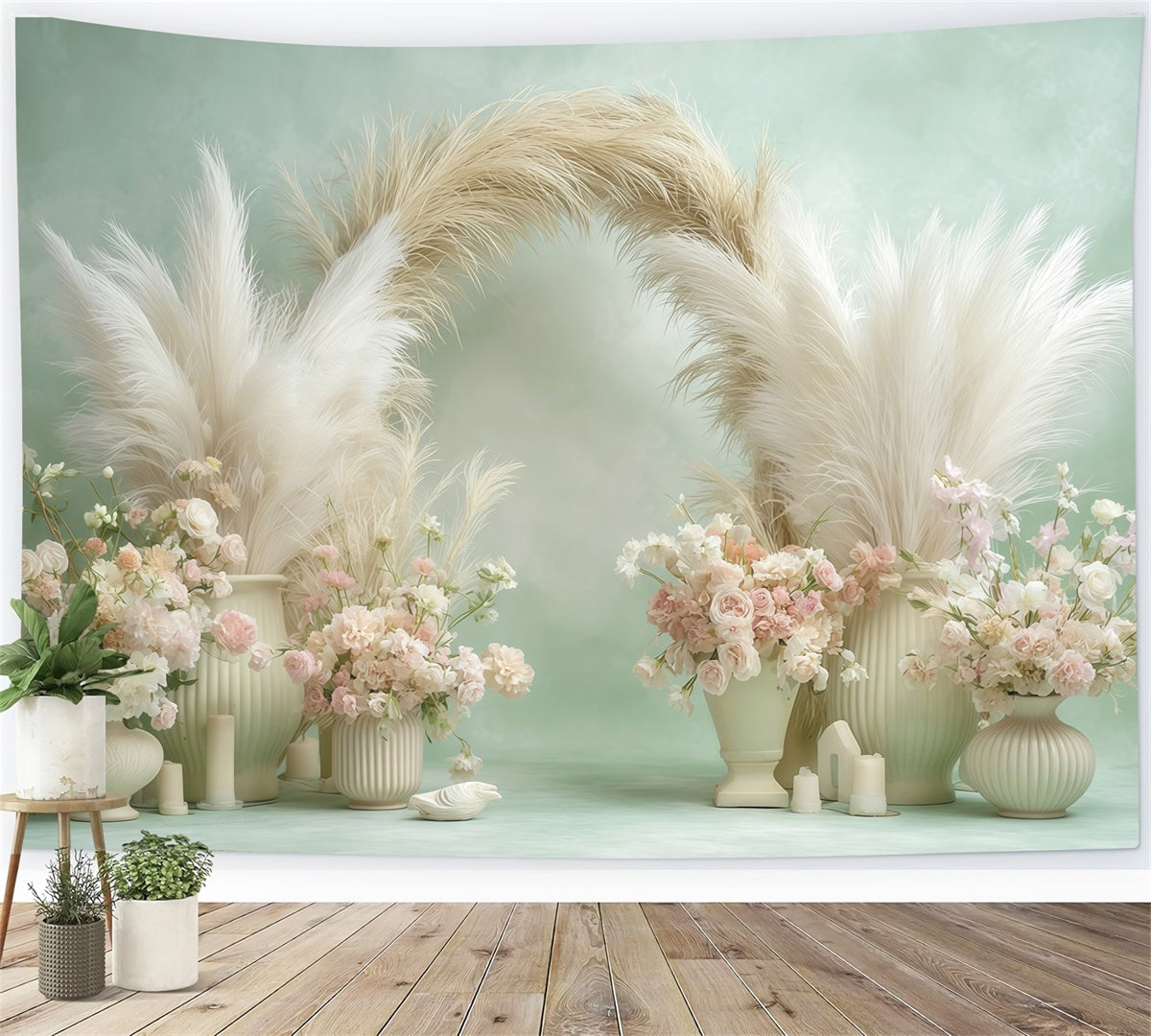 Toile de fond bohème Vase Pétales Crème Photographie MRR7-242