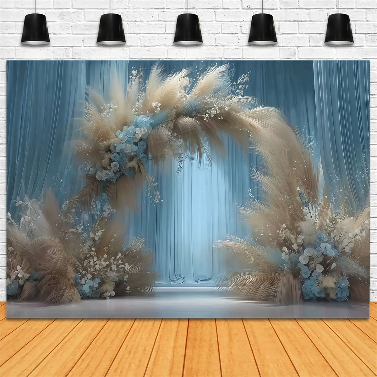Toile de fond bohème Arche Pampas Bleu Brumeux MRR7-266