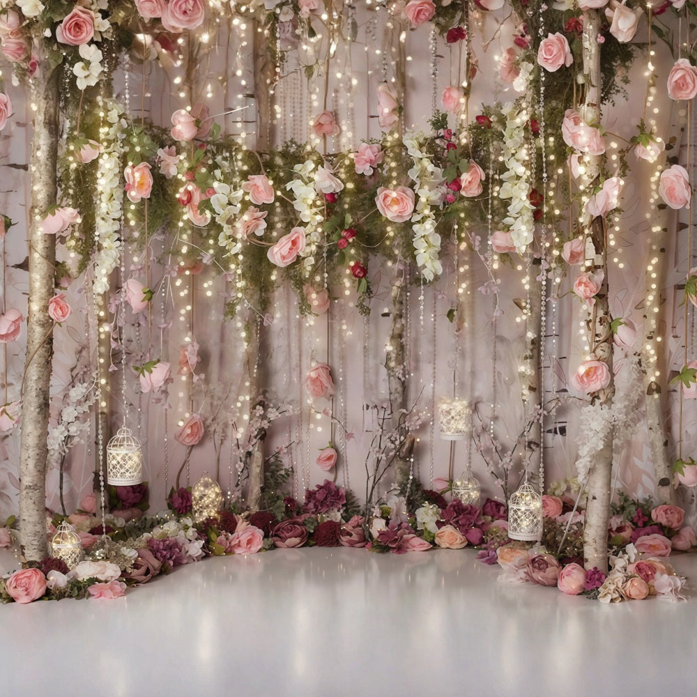 Toile de fond Fleurs Jardin Romantique Lumières Féeriques Saint-Valentin MRR9-116