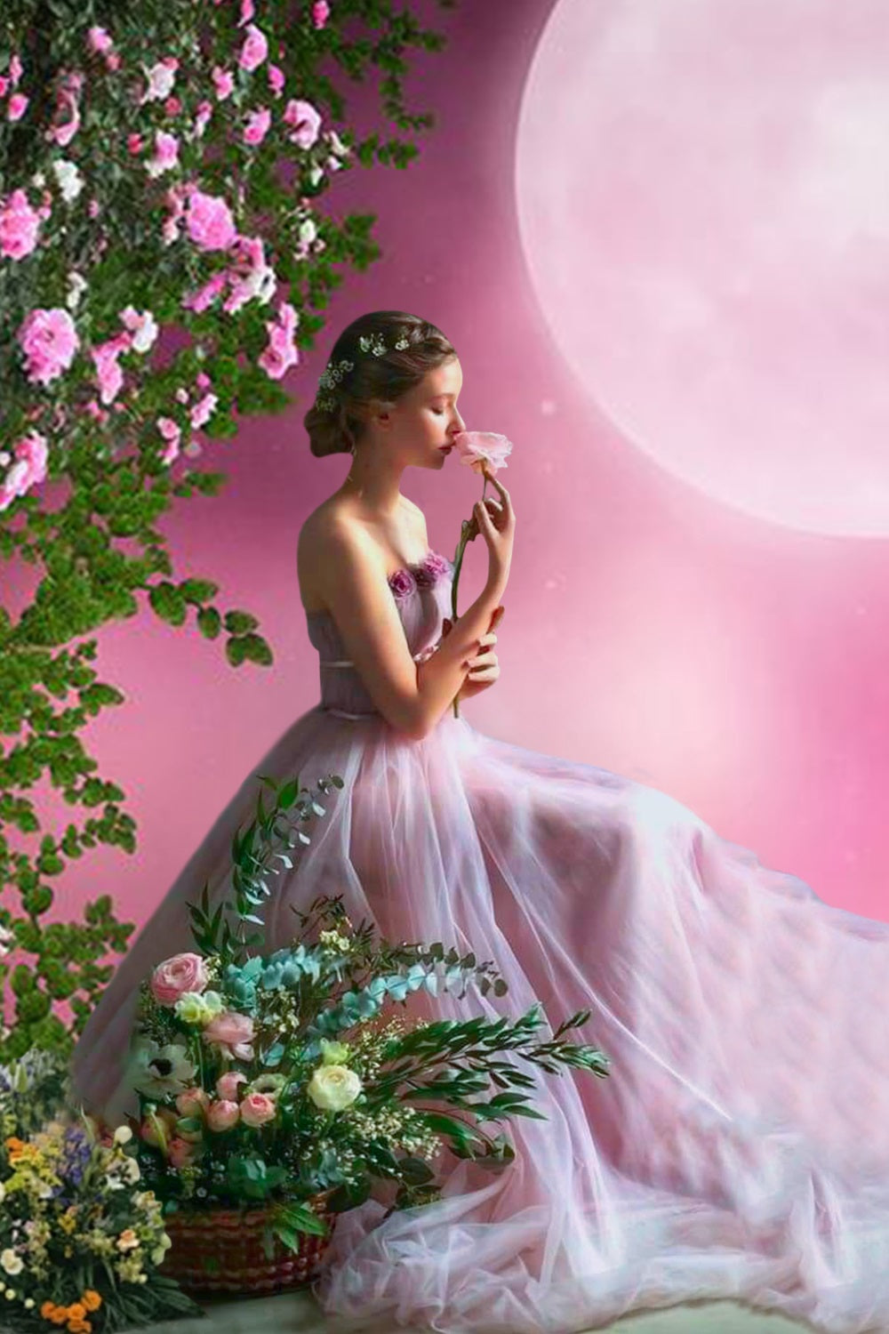 Toile de fond Pleine Lune Fantaisie Rose Pétunia Jardin RR3-02