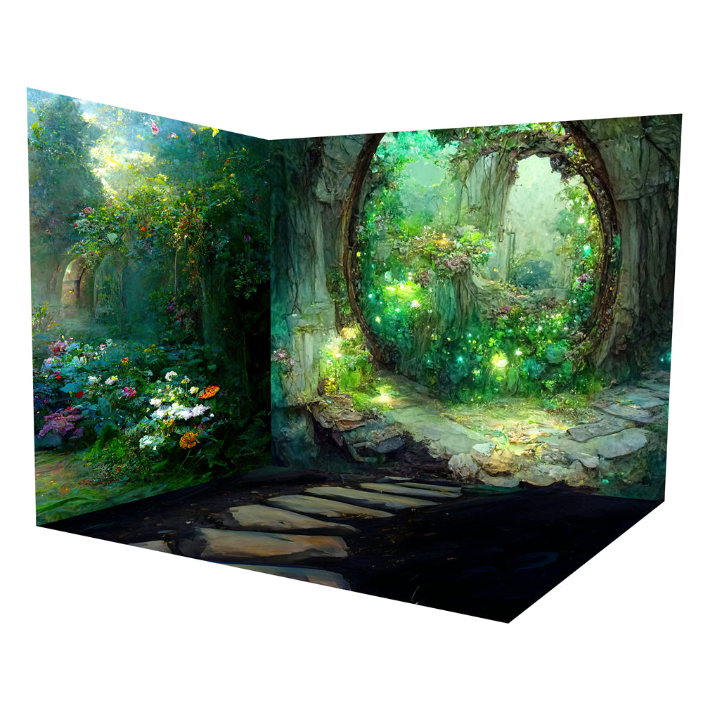 Ensemble de chambre avec forêt magique et jardin féerique fleuri ROOM6