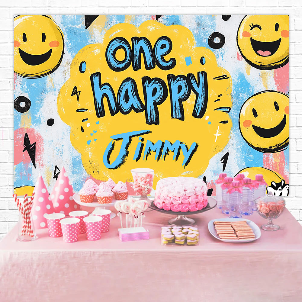 Toile de fond Anniversaire Personnalisable Graffiti Smiley Célébration RR1-24