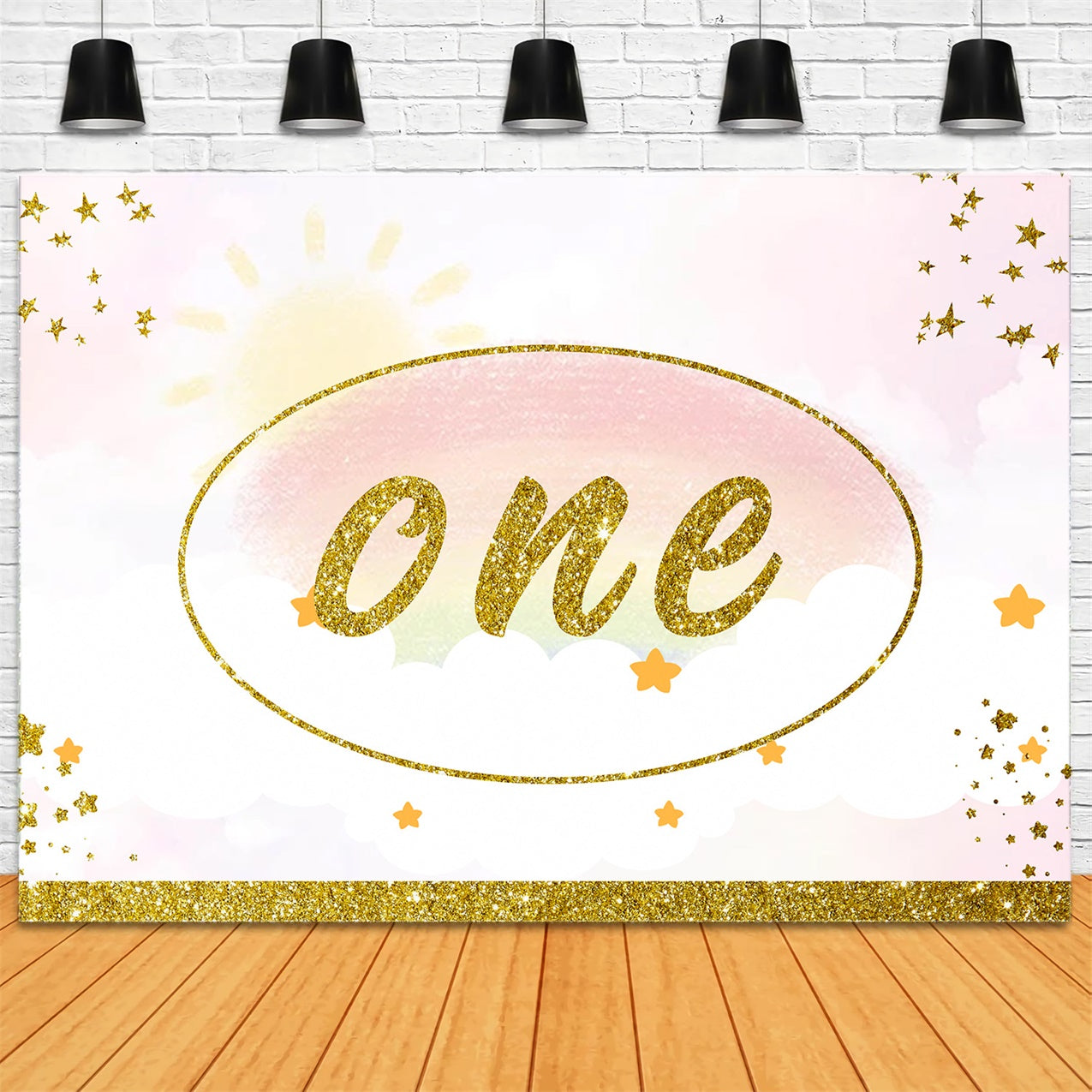 Toile de fond Anniversaire Personnalisable 1er Étincelant Or et Célébration RR1-28