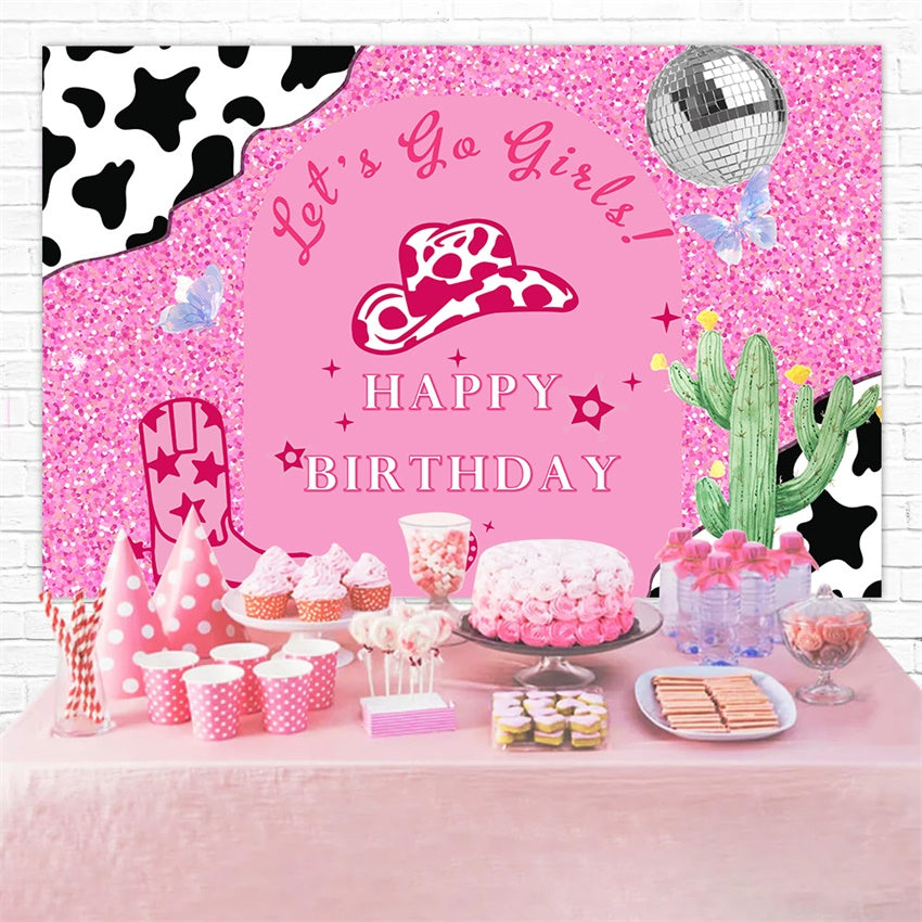 Fond Anniversaire Personnalisée Cowgirl Pailletée Rose RR1-54
