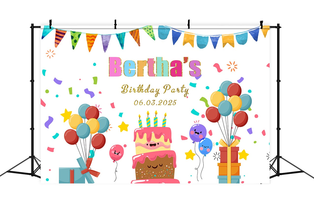 Toile de Fond Anniversaire Personnalisée Ballons Confettis Ludiques RR1-69