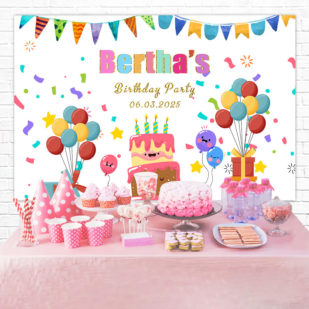 Toile de Fond Anniversaire Personnalisée Ballons Confettis Ludiques RR1-69