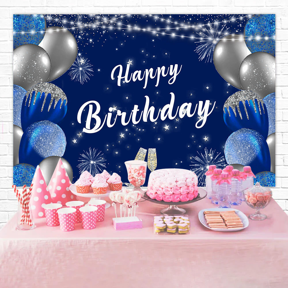 Toile de fond Ballon Anniversaire Personnalisé Pailletés Bleus BRR12-43